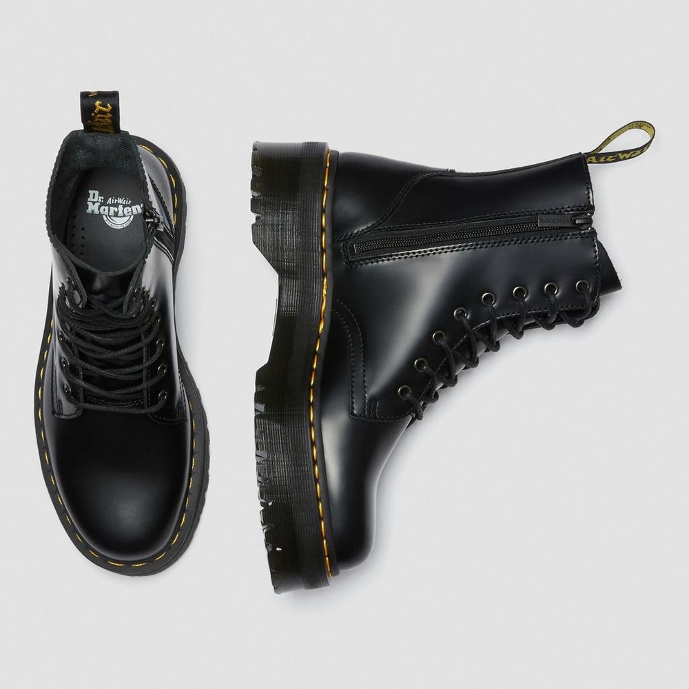 Dr. Martens Jadon Shiny Black Leather Combat Boots women’s Size 9 men’s 8 NWOT